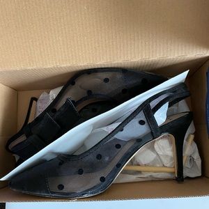 Size 7.5 black sling back heels